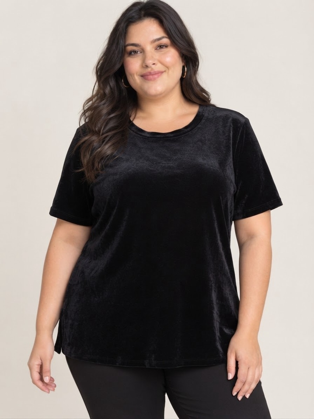 Old Navy Black Velvet T Shirt Top Whimsigoth Sz - Large Baddie Dark Romantic